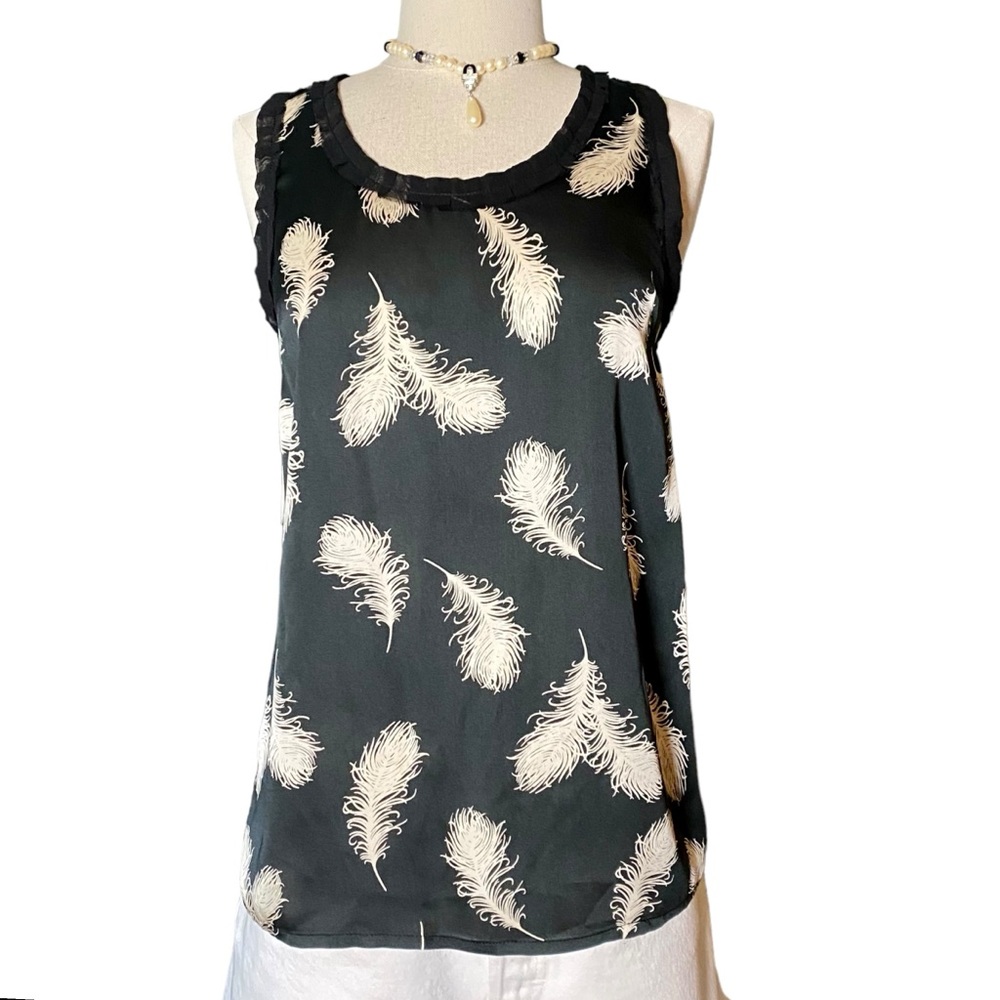 Y2K MM COUTURE Black & White Feather Print Razor Back Tank size S